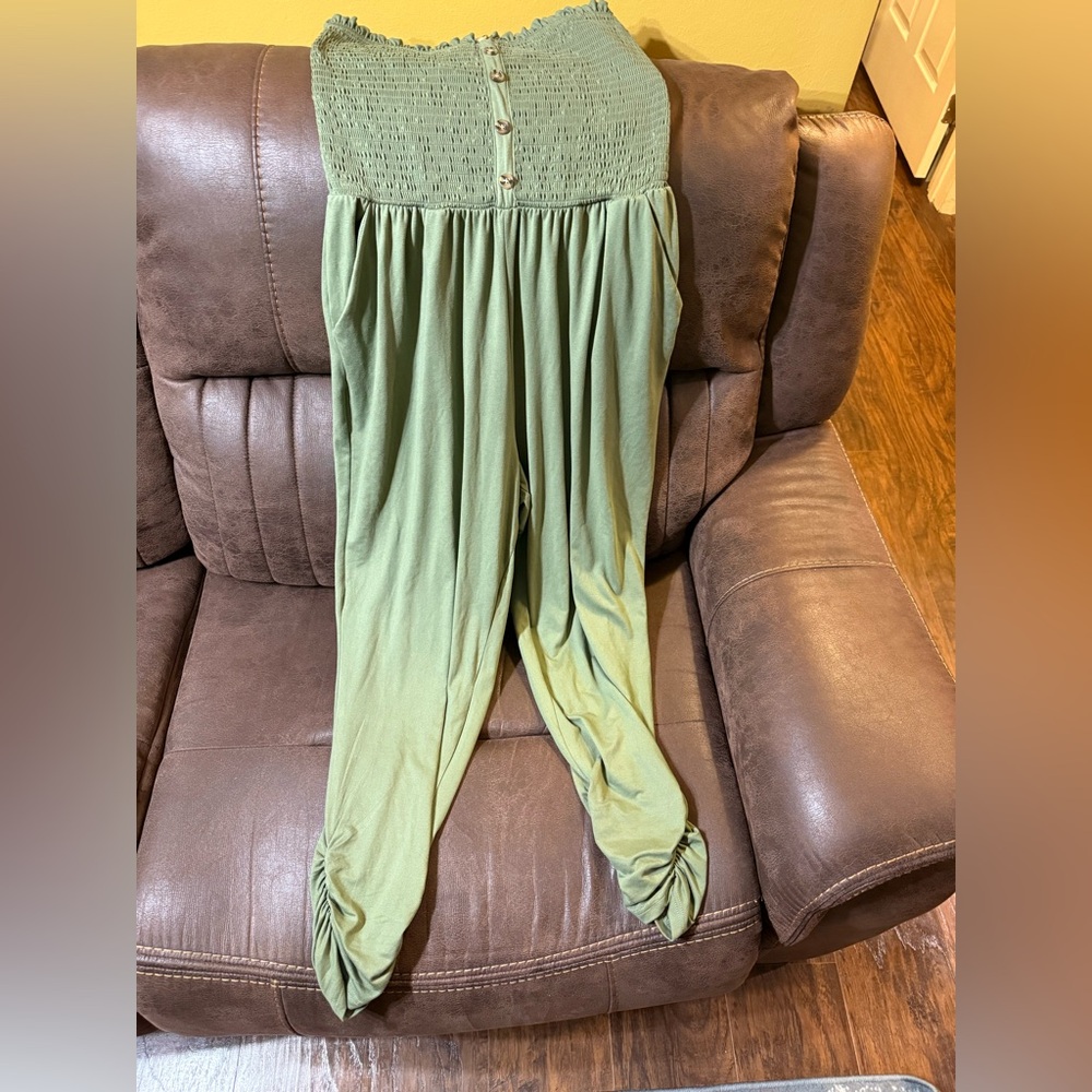 Green Smocked Jumpsuit